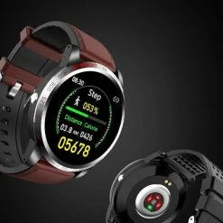 Korting 🤩 Belesy® Tachy - Smartwatch Dames - Smartwatch Heren - Horloge - 1.3 Inch - Kleurenscherm - Stappenteller - Bloeddruk - Hart ECG - Mutli Sport - Zilver – Lichtbruin - Leer ✔️ -Sieraden-horloges Verkoop 519x840 2