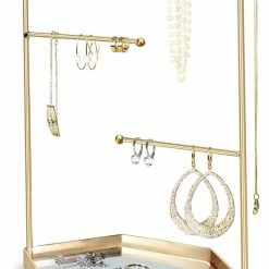 Gloednieuw ✨ LeniLena Sieraden Houder Organizer (Jewelry Stand), Luxe Sieraden Tree, Hanger Holder Kettingen, Oorbellen, Armbanden, Accessoires. Ideaal Als Cadeau. Metallic Met Een Spiegeltray. 23,5*12*29 Cm (Goud) 😉