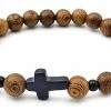 Coupon 🎁 No Evil Bruine Houten Kralenarmband Met Zwart Stenen Kruisje - 18 Cm ✨ -Sieraden-horloges Verkoop 550x320