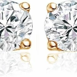 Groothandel 😀 New Bling 9NB 0041 Zilveren Oorstekers - Zirkonia Rond 8 Mm - Goudkleurig 😍