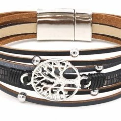 Korting 😀 Dielay Armband Dames - Echt Leer - Dromenvanger - 19,5 Cm - Zwart ⭐