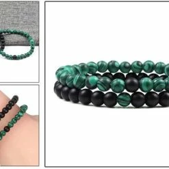 Goedkoop 🛒 Ardran & Tookar Natuursteen Armbanden - Natuursteen Kralen - Kralen Armband - Armband Dames - Armband Heren - Contrast Zwart / Groen 2 Stuks 🧨 -Sieraden-horloges Verkoop 550x363