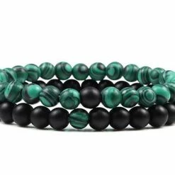 Goedkoop 🛒 Ardran & Tookar Natuursteen Armbanden - Natuursteen Kralen - Kralen Armband - Armband Dames - Armband Heren - Contrast Zwart / Groen 2 Stuks 🧨