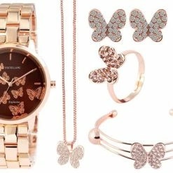 Begroting 🎉 Excellanc Horlogeset / Giftset Dameshorloge Met Ring , Armband , Halsketting En Oorbellen - Rose 😉 -Sieraden-horloges Verkoop 550x395 1