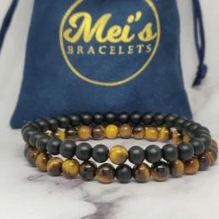 Begroting ✨ Mei's | Couple With Mini Claws Koppels Armband | Armband Set / Sieraad Koppels / Kralenarmband | Edelsteen / Tijgeroog / Zwarte Onyx | Bruin Zwart / Polsmaat 16,5 + 17 Cm 😀