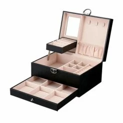 Beste Pirce 👏 AXBO Luxe Sieraden Doos – Bijouterie Kistje – Juwelen Box – Oorbellen/Ring/Ketting/Armband – Vrouwen/Dames/Meisjes - Zwart 🥰 -Sieraden-horloges Verkoop 550x413 5