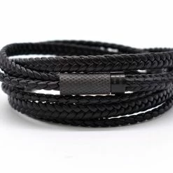 Korting π Leren Armband Zwart Mauro Vinci CALA Due 21.5cm Met Clip Sluiting Wikkelarmband Dames Heren Jongen Meisje π
