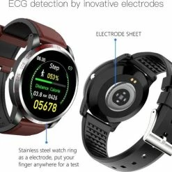 Korting 🤩 Belesy® Tachy - Smartwatch Dames - Smartwatch Heren - Horloge - 1.3 Inch - Kleurenscherm - Stappenteller - Bloeddruk - Hart ECG - Mutli Sport - Zilver – Lichtbruin - Leer ✔️ -Sieraden-horloges Verkoop 550x499 2