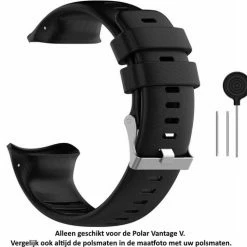 Goedkoop ⭐ Merkloos Zwart Siliconen Bandje Voor De Polar Vantage V – Maat: Zie Maatfoto - Horlogeband - Polsband - Strap - Siliconen - Rubber - Black ❤️