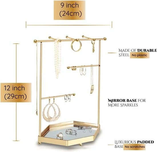 Gloednieuw β¨ LeniLena Sieraden Houder Organizer (Jewelry Stand), Luxe Sieraden Tree, Hanger Holder Kettingen, Oorbellen, Armbanden, Accessoires. Ideaal Als Cadeau. Metallic Met Een Spiegeltray. 23,5*12*29 Cm (Goud) π 7 Gloednieuw β¨ LeniLena Sieraden Houder Organizer (Jewelry Stand), Luxe Sieraden Tree, Hanger Holder Kettingen, Oorbellen, Armbanden, Accessoires. Ideaal Als Cadeau. Metallic Met Een Spiegeltray. 23,5*12*29 Cm (Goud) π - Afbeelding 5