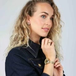 Nieuw 🤩 Lucardi - Dames Ring Goldplated 2rij Met Kristal - Ring - Cadeau - Staal - Zilverkleurig ✨ -Sieraden-horloges Verkoop 550x550 1033