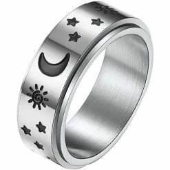 Goedkoop ⭐ Despora Anxiety Ring - (ster Maan) - Stress Ring - Fidget Ring - Draaibare Ring - Spinning Ring - Spinner Ring - Zilver Plated - (18.50 Mm / Maat 58) ⭐