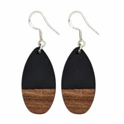 Uitgang ✔️ Oorbellen-ovaal Zwart-hout-zilver-Charme Bijoux 🛒