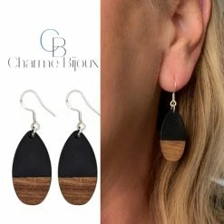 Uitgang ✔️ Oorbellen-ovaal Zwart-hout-zilver-Charme Bijoux 🛒 -Sieraden-horloges Verkoop 550x550 1089