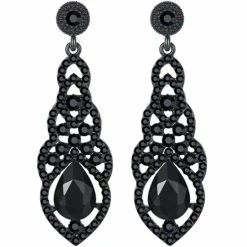 Gloednieuw 👏 Victorious Dames Oorbellen – Zirkonia Kristal Druppel Oorhangers – Zwart – 6cm ✨