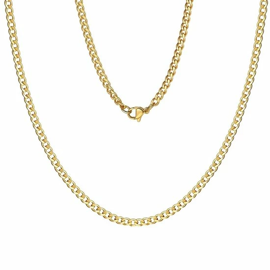 Goedkoop 😀 Fako Bijoux® - Schakelketting Staal - RVS - Gourmette - Cuban Link - 3.5mm - 55cm - Goudkleurig 👏 3 Goedkoop 😀 Fako Bijoux® - Schakelketting Staal - RVS - Gourmette - Cuban Link - 3.5mm - 55cm - Goudkleurig 👏