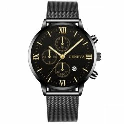 Hete verkoop ⭐ Hidzo Horloge Geneva Ø 41 - Met Datumaanduiding - Zwart/Gouden Wijzers - Staal - Inclusief Horlogedoosje ⌛