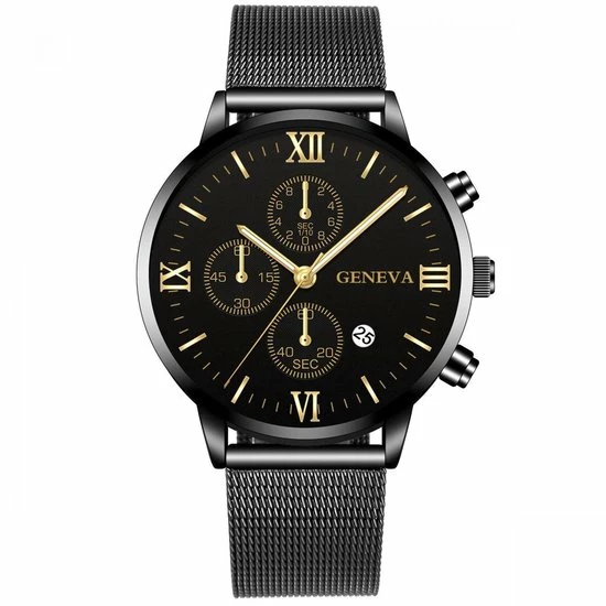 Hete verkoop ⭐ Hidzo Horloge Geneva Ø 41 - Met Datumaanduiding - Zwart/Gouden Wijzers - Staal - Inclusief Horlogedoosje ⌛ 3 Hete verkoop ⭐ Hidzo Horloge Geneva Ø 41 - Met Datumaanduiding - Zwart/Gouden Wijzers - Staal - Inclusief Horlogedoosje ⌛