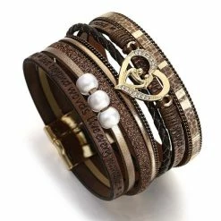 Gloednieuw 🛒 Sorprese - Armband Dames - Heart - Wikkelarmband - Leren Dames Armbandje - Brown - Leer - Model VX - Sinterklaas - Cadeau 🎁