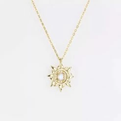 Uitgang 🔥 Wellness-House | Ketting Zon | Ketting Met Natuursteen | Maansteen | Zonnen Ketting | Kettinglengte 46+5 CM | Zon Sieraad | Goudkleurige RVS Ketting | Energie | Universele Levenskracht | Cadeau | Kerst Cadeautje | Zen | Zen Sieraad 👍