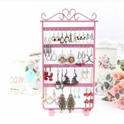 Beste Pirce 🌟 AA Commerce Oorbellenrekje / Sieradenrekje - Juwelen Sieraden / Oorbellen / Ketting Organizer Display Houder - Roze 🎁