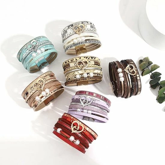 Aanbiedingen π Sorprese - Armband Dames - Heart - Wikkelarmband - Leren Dames Armbandje - Khaki - Leer - Model VX - Sinterklaas - Cadeau π 4 Aanbiedingen π Sorprese - Armband Dames - Heart - Wikkelarmband - Leren Dames Armbandje - Khaki - Leer - Model VX - Sinterklaas - Cadeau π - Afbeelding 2