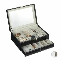 Goedkoop 🧨 Relaxdays Sieradendoos Kunstleer - Juwelendoos - Sieraden Opbergers - Sieradenkist Spiegel - Wit ✔️ -Sieraden-horloges Verkoop 550x550 401