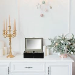 Goedkoop 🧨 Relaxdays Sieradendoos Kunstleer - Juwelendoos - Sieraden Opbergers - Sieradenkist Spiegel - Wit ✔️ -Sieraden-horloges Verkoop 550x550 402