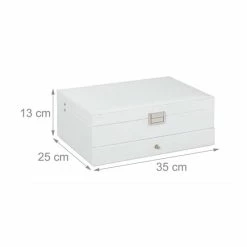 Goedkoop 🧨 Relaxdays Sieradendoos Kunstleer - Juwelendoos - Sieraden Opbergers - Sieradenkist Spiegel - Wit ✔️ -Sieraden-horloges Verkoop 550x550 404