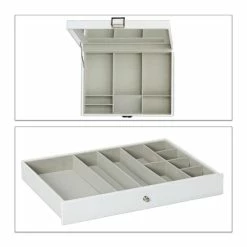 Goedkoop 🧨 Relaxdays Sieradendoos Kunstleer - Juwelendoos - Sieraden Opbergers - Sieradenkist Spiegel - Wit ✔️ -Sieraden-horloges Verkoop 550x550 406