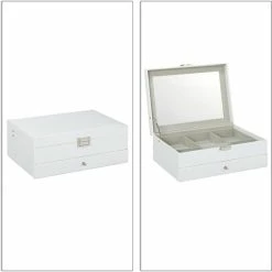 Goedkoop 🧨 Relaxdays Sieradendoos Kunstleer - Juwelendoos - Sieraden Opbergers - Sieradenkist Spiegel - Wit ✔️ -Sieraden-horloges Verkoop 550x550 407