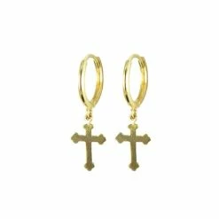 Promo 😉 Silventi 9NBSAM-G190166 Gouden Oorringen - Met Hangertje - 10 X 1,5 Mm - Kruis - 14 Karaat - Glad - Schanier - Goud 🎁