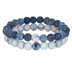 Beste deal 😍 TrendFox Kralen Armband Heren - Wit / Blauw - Kralen Armband Dames Mannen - Natuursteen Armband - Armbanden - Sinterklaas Cadeautjes 🤩