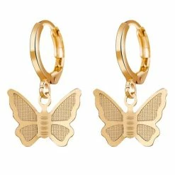 Goedkoopste 😀 Fako Bijoux® - Minimalistische Oorbellen - Vlindertjes - Ring Oorbellen - Goudkleurig ✔️