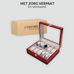 Kopen 🌟 Confibel Horloge Box Voor Uw Juwelen En Sieraden - 10 Compartimenten Met Kussentjes - Hout 😀 -Sieraden-horloges Verkoop 550x550 451