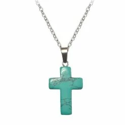 Gloednieuw ✔️ Fako Bijoux® - Ketting - Kruis - Turquoise - Natuursteen - 50cm - Sinterklaas & Kerst 👏