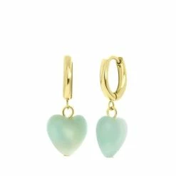 Flash-uitverkoop ⭐ Lucardi Lulu Jewels - Stalen Goldplated Oorbellen Met Hartje Aventurijn 🥰