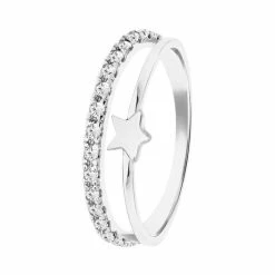 Promo 🤩 Lucardi - Meisjes - Kinder Ring Met Plating - Ster - Zirkonia - Cadeau - Echt Zilver - Zilverkleurig 😍