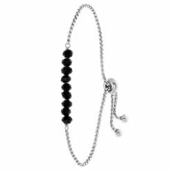 Coupon 👍 Lucardi - Dames Armband Met Zwarte Kralen - Staal - Armband - Cadeau - 20 Cm - Zilverkleurig 🛒