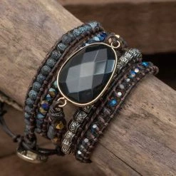 Goedkoopste 💯 Zentana Wikkelarmband Onyx & Frosted Agaat - Grof Geslepen - Focus ⭐ -Sieraden-horloges Verkoop 550x550 68