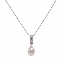 Aanbiedingen 🥰 Brigada - Hanger Met Echte Zoetwaterparel Hanger En Zirkonia Steentjes - Incl. GRATIS 925 Sterling Zilveren Ketting - 45 Cm - 925 Sterling Zilver 🎁