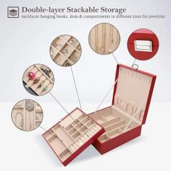 Beste deal 😀 ProCase Sieradendoos Organizer Voor Ketting Oorbellen Armbanden Ringen Accessoires, Grote PU-lederen Sieraden Opbergkoffer Organizer Met Dubbele Stapelbare Laag Voor Dames Meisjes Dames -Rood ❤️ -Sieraden-horloges Verkoop 550x550 724