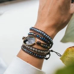 Goedkoopste 💯 Zentana Wikkelarmband Onyx & Frosted Agaat - Grof Geslepen - Focus ⭐ -Sieraden-horloges Verkoop 550x550 73