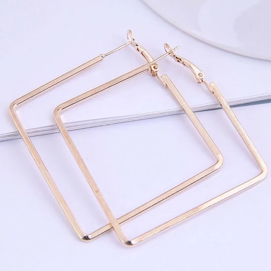 Begroting 🌟 Megasieraden - Oorbellen Dames / Vierkante Oorbellen / Goudkleurig / 55 Mm 👏 3 Begroting 🌟 Megasieraden - Oorbellen Dames / Vierkante Oorbellen / Goudkleurig / 55 Mm 👏