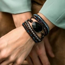 Goedkoopste 💯 Zentana Wikkelarmband Onyx & Frosted Agaat - Grof Geslepen - Focus ⭐ -Sieraden-horloges Verkoop 550x550 76