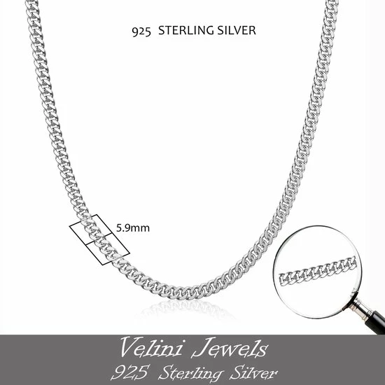 Uitgang 🥰 Velini Jewels-5.9mm Cubaanse Halsketting-925 Zilver Ketting- 55 Cm + 5 Verlengstuk Met Anker Slot 🛒 3 Uitgang 🥰 Velini Jewels-5.9mm Cubaanse Halsketting-925 Zilver Ketting- 55 Cm + 5 Verlengstuk Met Anker Slot 🛒