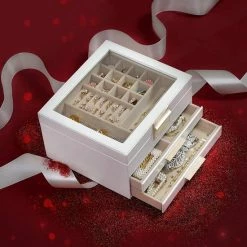 Begroting 🎁 SONGMICS Juwelendoos Met Glazen Deksel, Juwelendoos Met 3 Niveaus, Juwelendoos Met 2 Lades, Juwelenopslag, Geschenk Voor Uw Dierbaren, Witte JBC239WT 👏 -Sieraden-horloges Verkoop 550x550 813