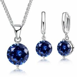 Uitgang 🎁 Victorious Set Dames Ketting En Oorbellen – Blauw Bergkristal – Zilver – 45cm 😉