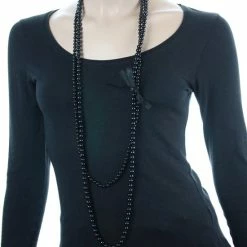 Begroting 🔥 Behave Lange Ketting Dames Met Zwarte Glasparels In Verschillend Formaat En Strikje ❤️ -Sieraden-horloges Verkoop 550x568