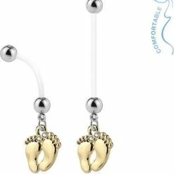 Beste recensies van 💯 LMPiercings NL Zwangerschaps Navelpiercing Baby Voetjes Goud Kleurig ❤️